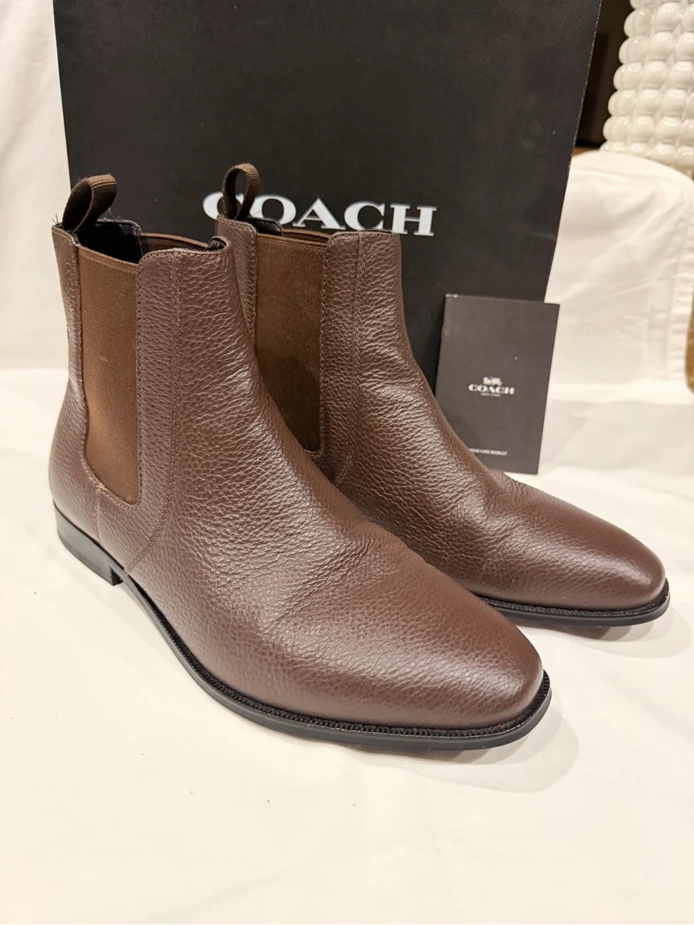 COACH Men’s Brown Pebbled Leather Chukka Chelsea Boots